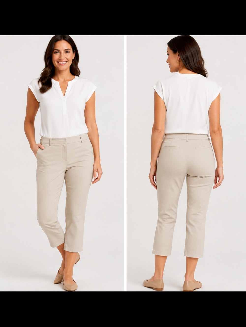 LOFT Riviera Women’s Slim Fit Cropped Pants 16 Beige Khaki Stretch Flat Front